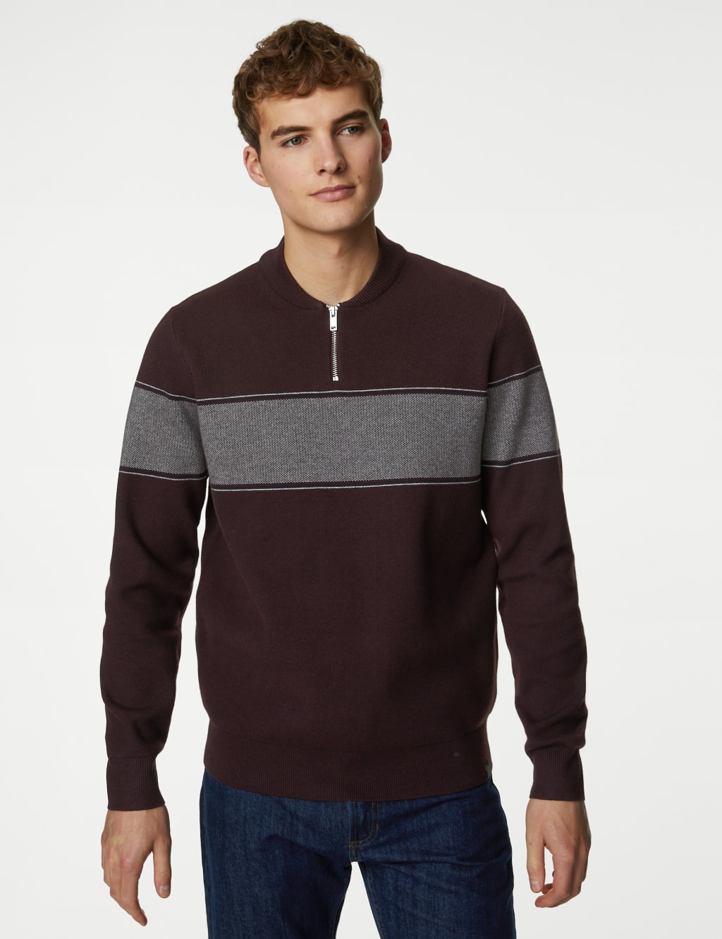 Cotton Blend Block Stripe Zip Up Jumper image 3