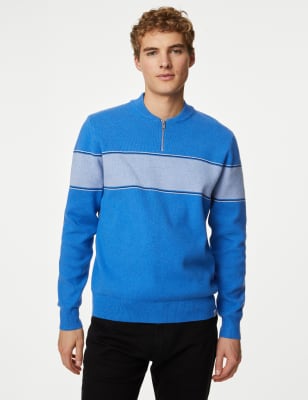 

Mens M&S Collection Cotton Blend Block Stripe Zip Up Jumper - Ocean, Ocean