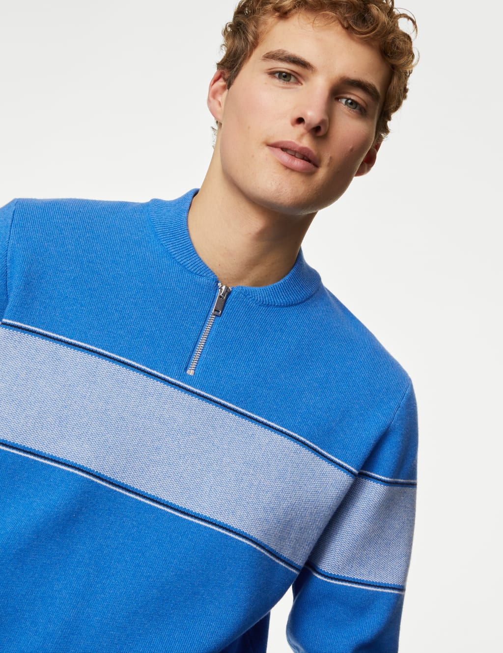 Cotton Blend Block Stripe Zip Up Jumper image 4