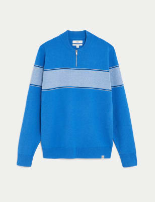 Cotton Blend Block Stripe Zip Up Jumper