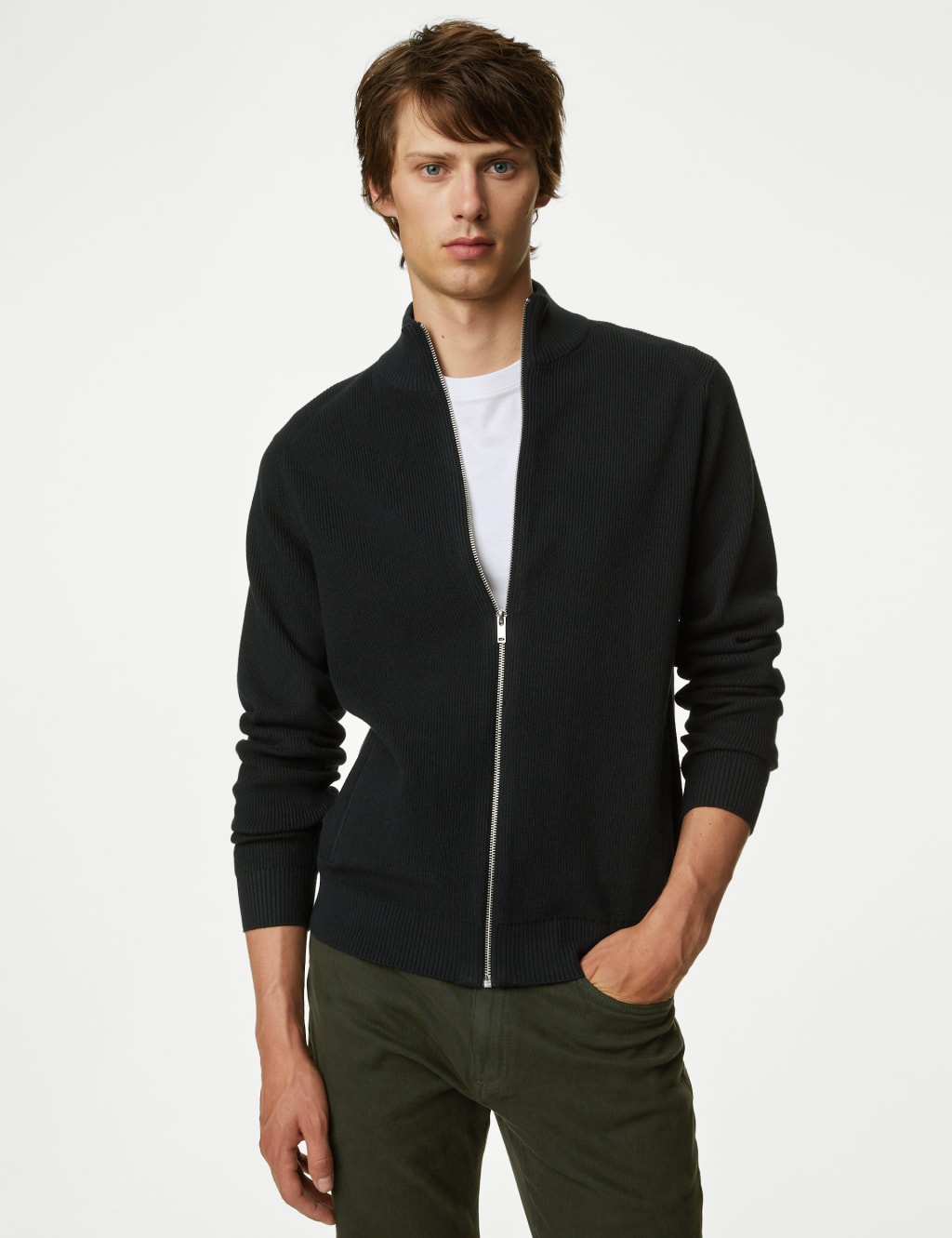 Cotton Blend Funnel Neck Zip Up Jumper image 4