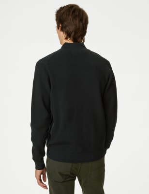 Cotton Blend Funnel Neck Zip Up Jumper