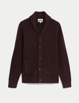 Cotton Blend Textured Shawl Collar Cardigan