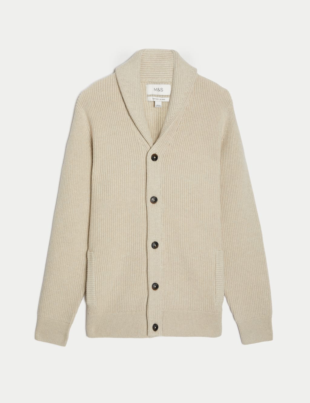 Cotton Blend Textured Shawl Collar Cardigan image 2