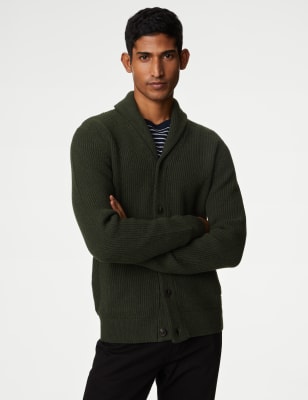 Oversized Shawl Collar Sweater Green Marl