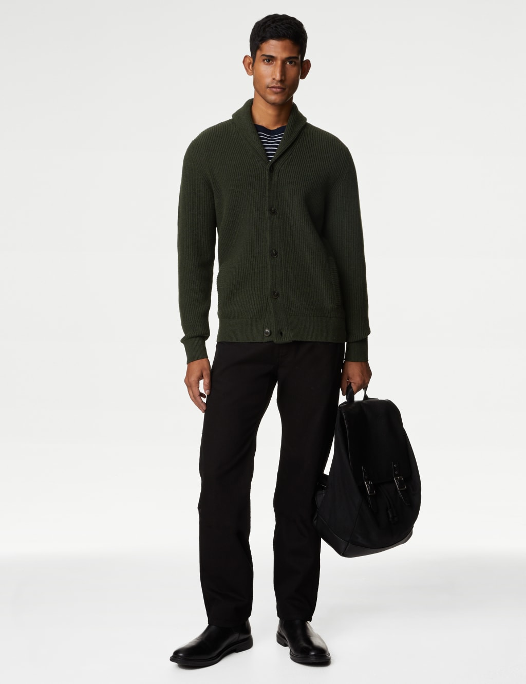 Cotton Blend Textured Shawl Collar Cardigan image 3