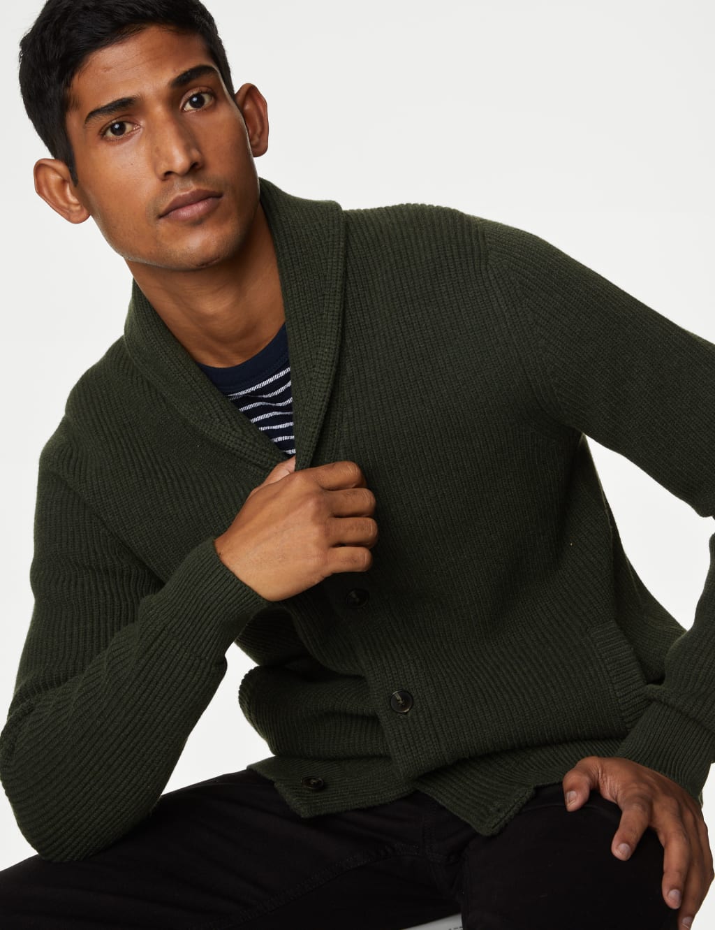 Cotton Blend Textured Shawl Collar Cardigan image 5