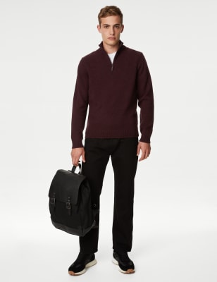 

Mens M&S Collection Pullover mit hohem Lammwollanteil und halbem Reißverschluss - Raisin, Raisin