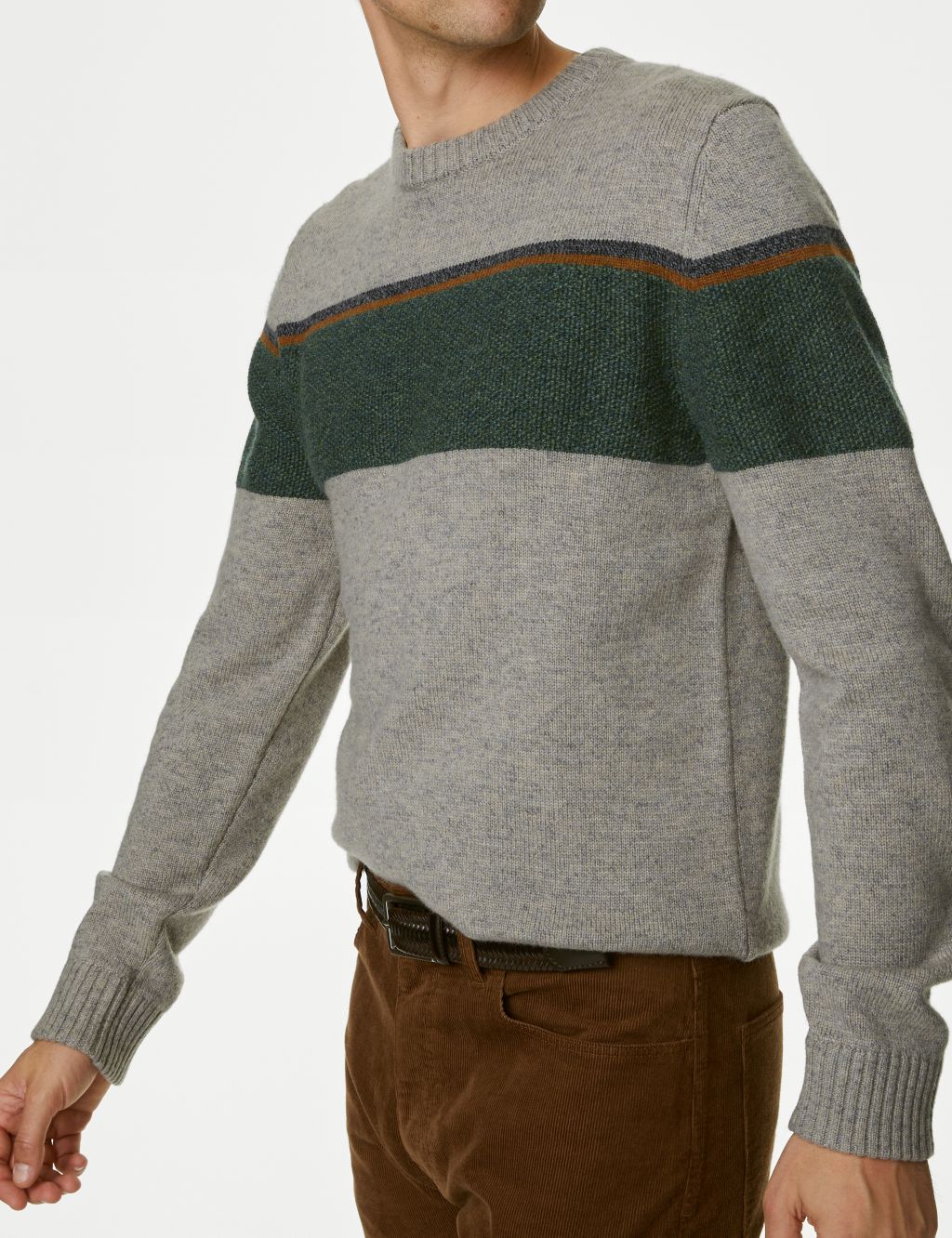Lambswool Blend Striped Crew Neck Jumper image 4