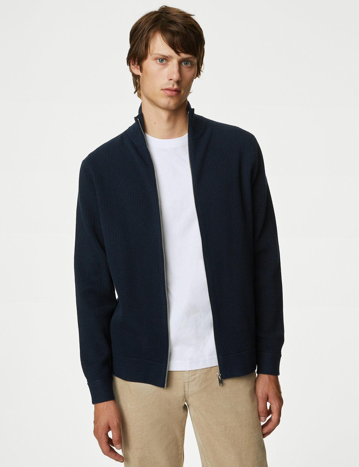 Cotton Blend Zip Up Knitted Jacket