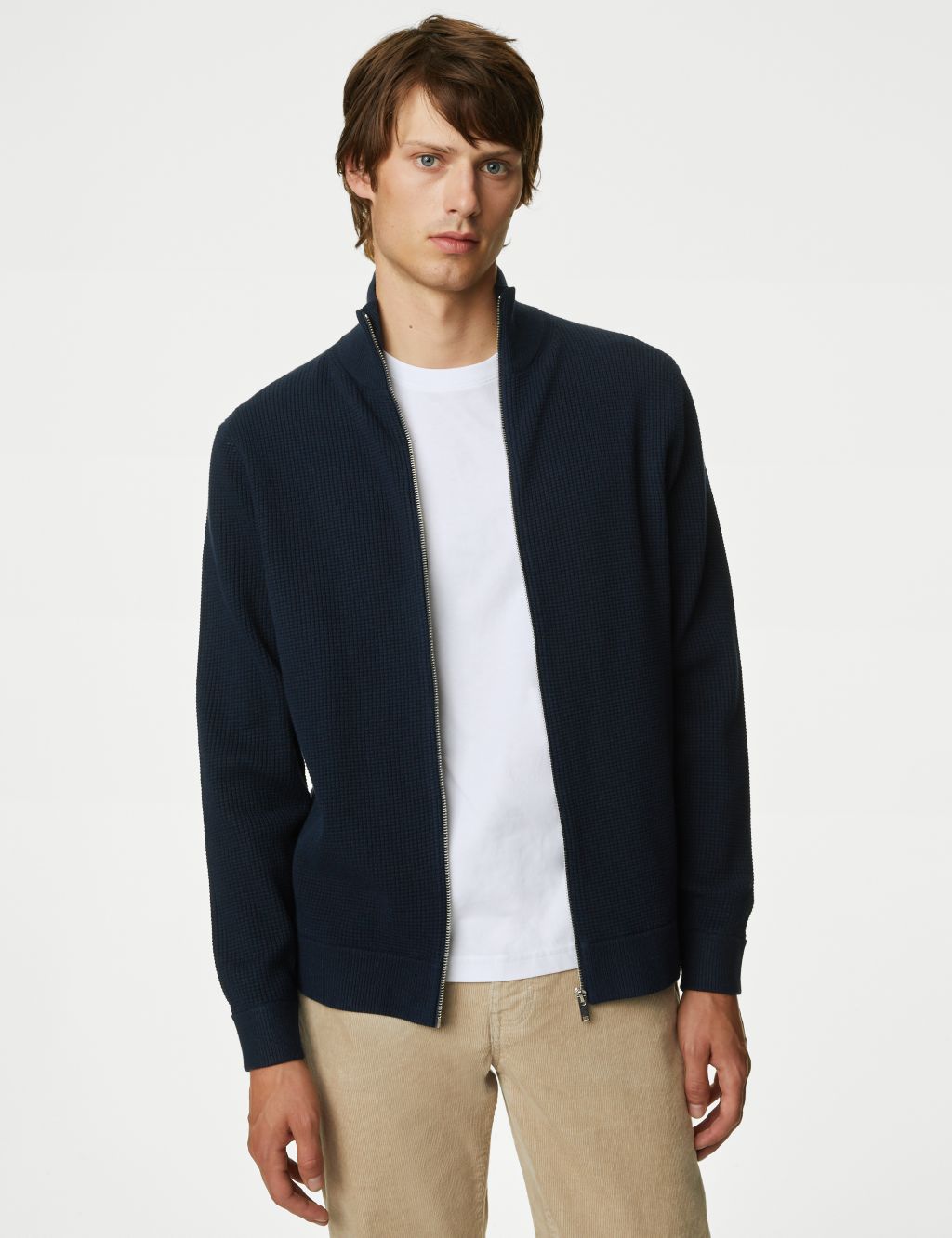 Cotton Blend Zip Up Knitted Jacket image 3