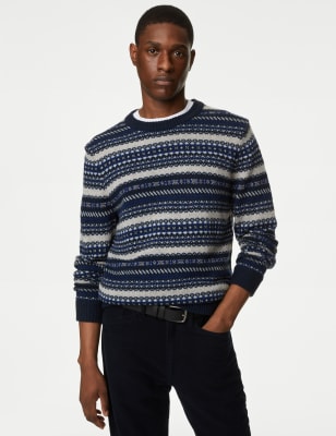 

Mens M&S Collection Lambswool Blend Fair Isle Crew Neck Jumper - Blue Mix, Blue Mix