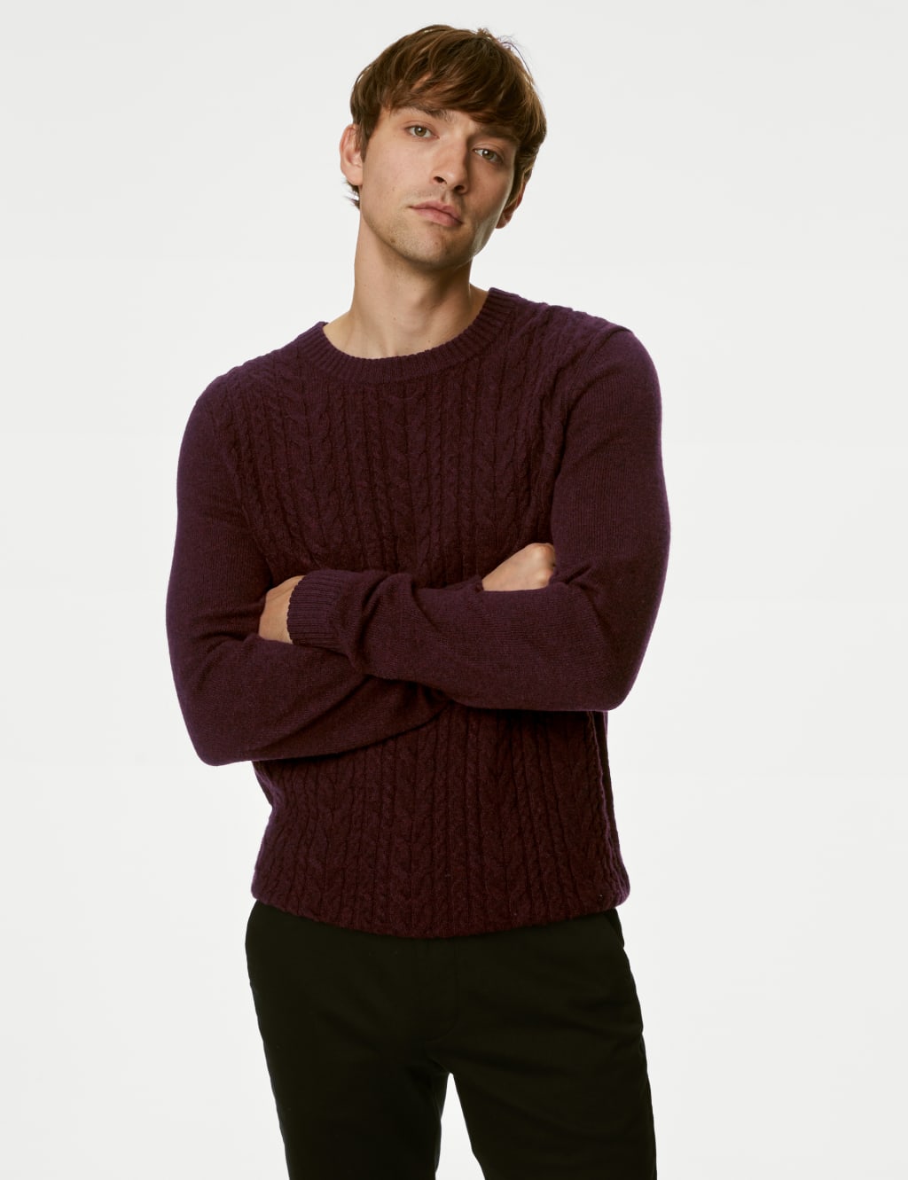 Lambswool Blend Cable Crew Neck Jumper image 3