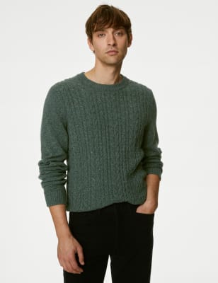 

Mens M&S Collection Lambswool Blend Cable Crew Neck Jumper - Green, Green