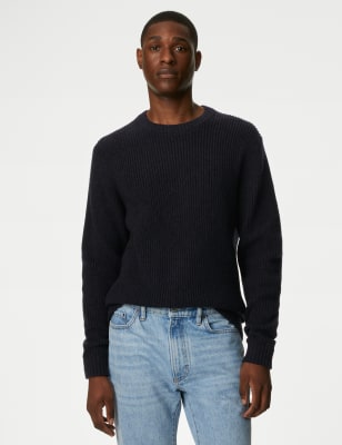 

Mens M&S Collection Lambswool Blend Textured Crew Neck Jumper - Dark Navy, Dark Navy