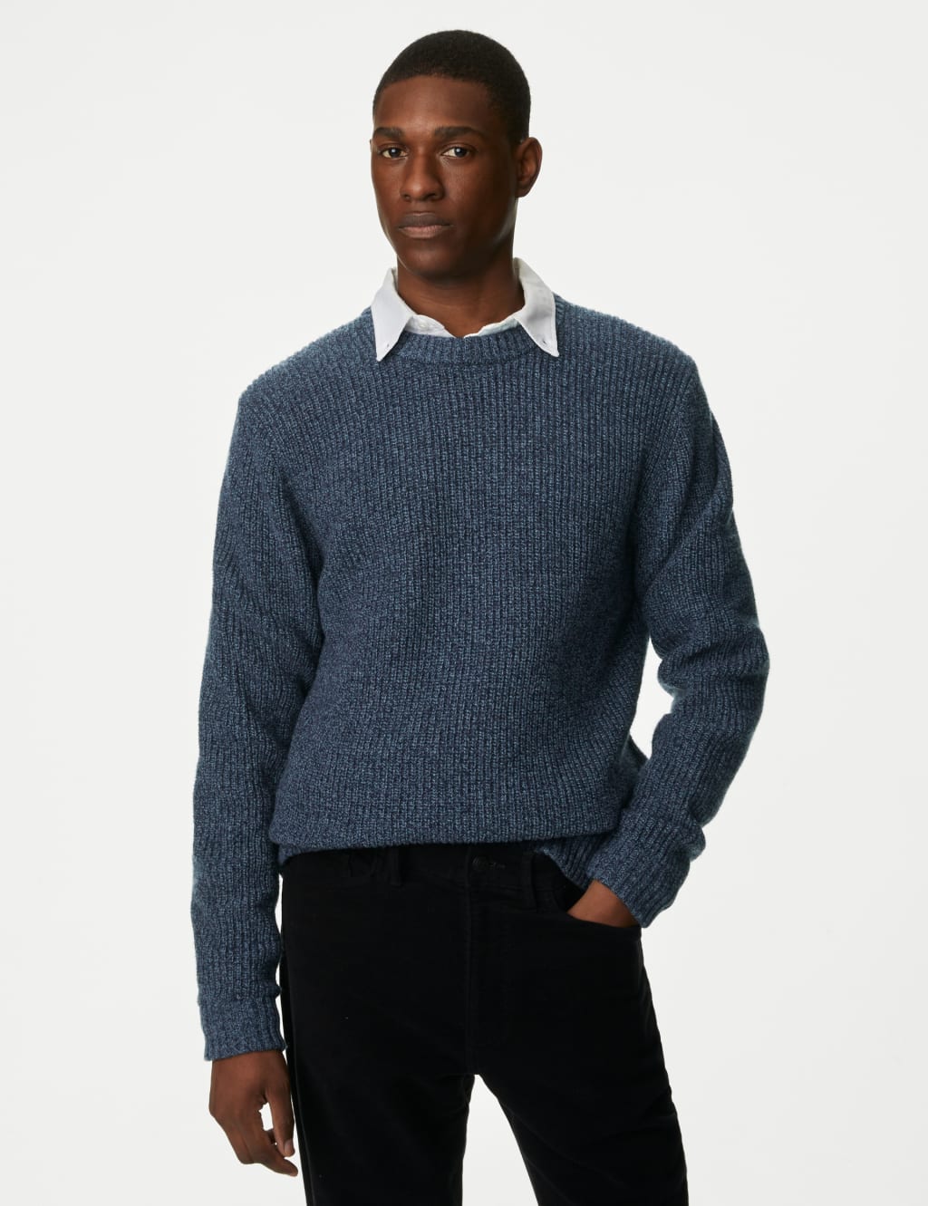 Lambswool Blend Textured Crew Neck Jumper image 4