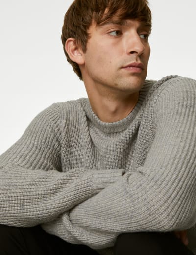 Lambswool Blend Textured Crew Neck Jumper