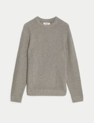 Lambswool Blend Textured Crew Neck Jumper