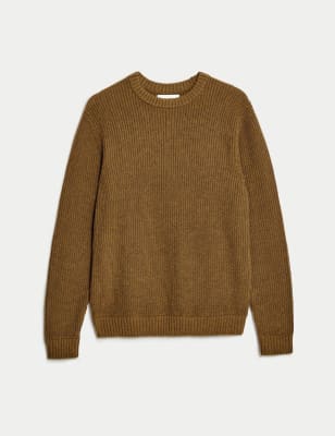 

Mens M&S Collection Lambswool Blend Textured Crew Neck Jumper - Mustard, Mustard