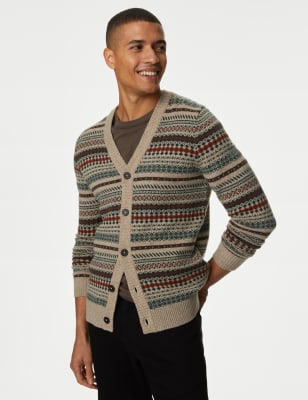 Lambswool Blend Fair Isle Cardigan M S AT