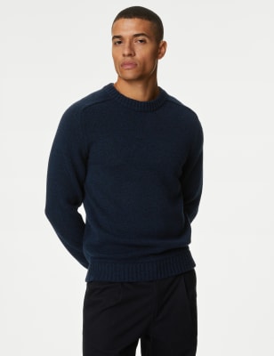 

Mens M&S Collection Pullover mit Rundhalsausschnitt aus Lammwollmischgewebe - Dark Navy, Dark Navy