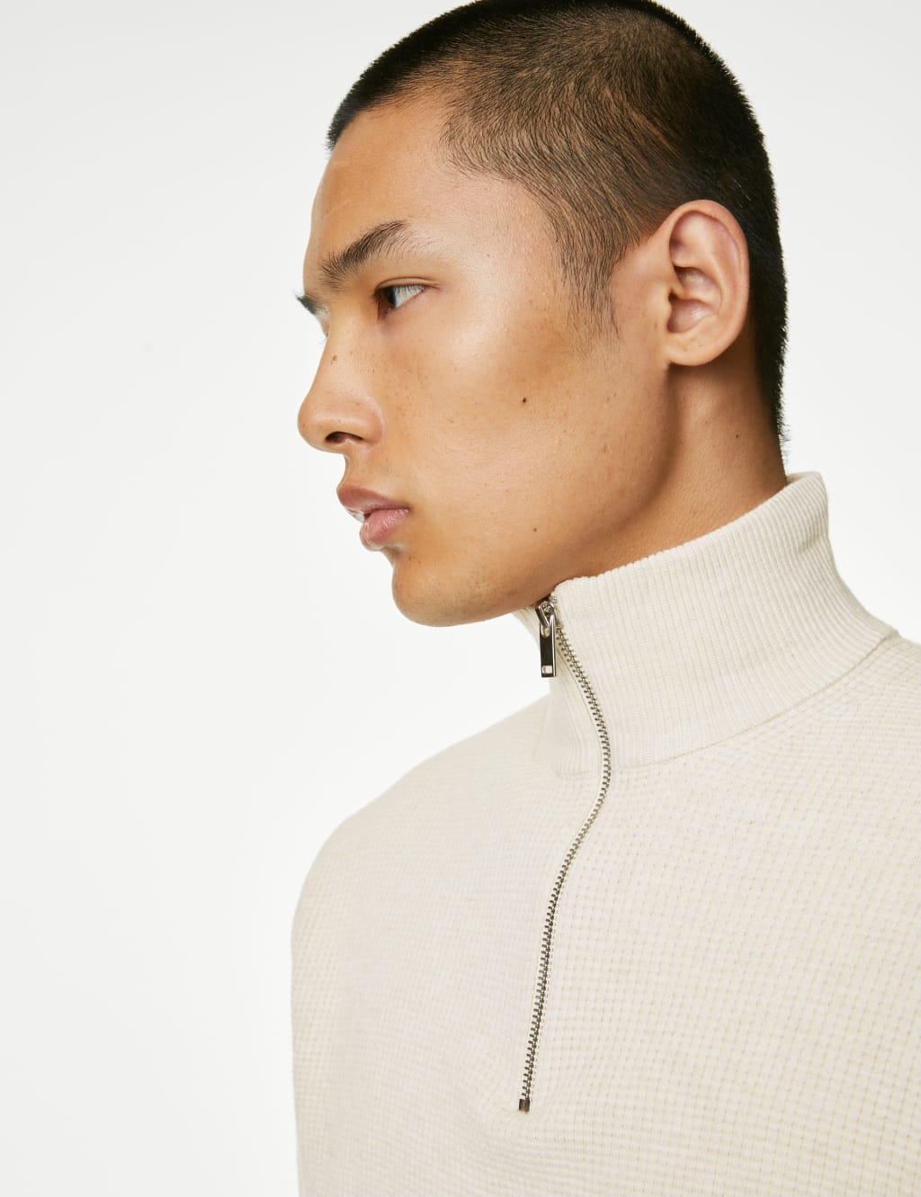 Cotton Blend Textured Half Zip Jumper image 3