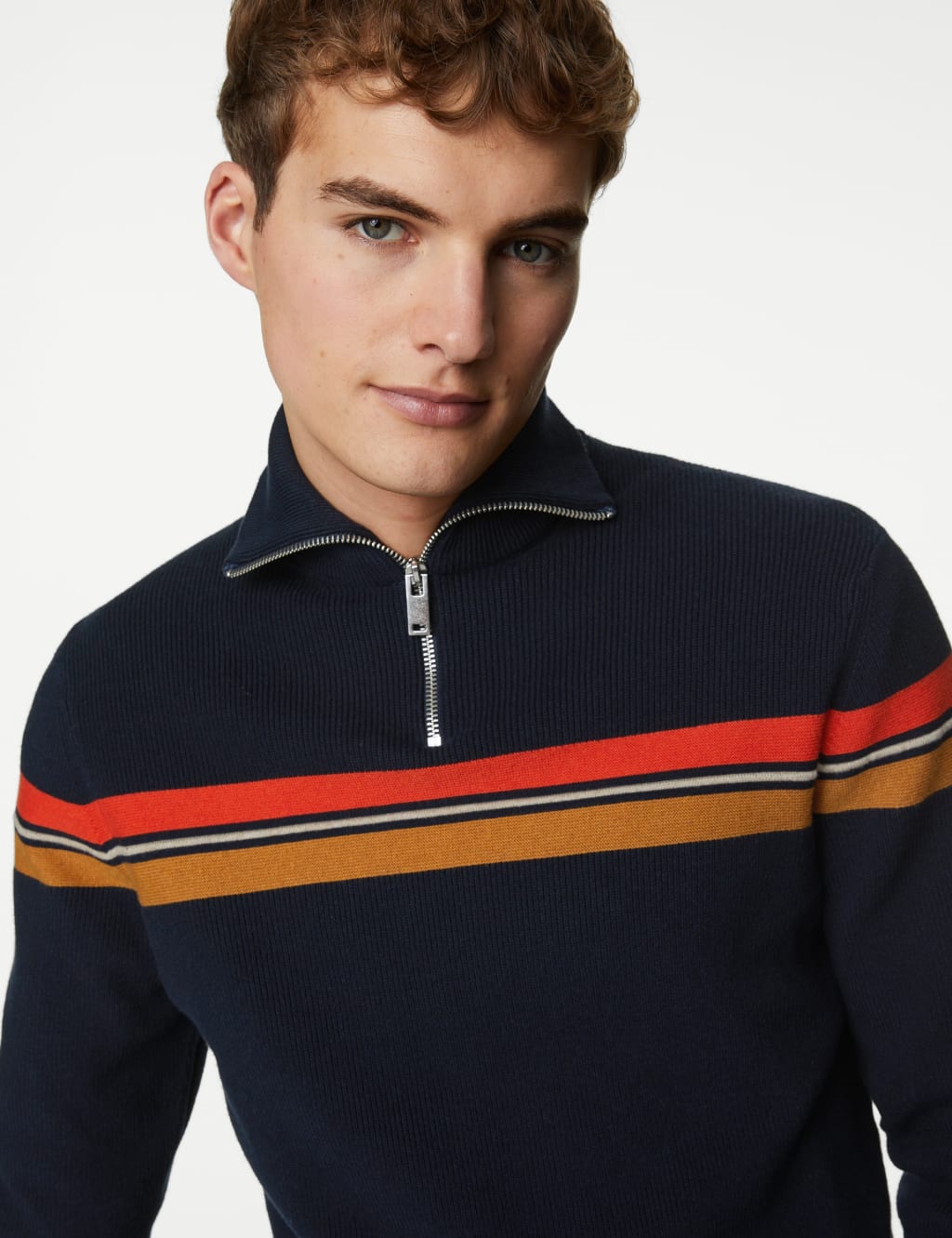 Striped Funnel Neck Half Zip Jumper image 5