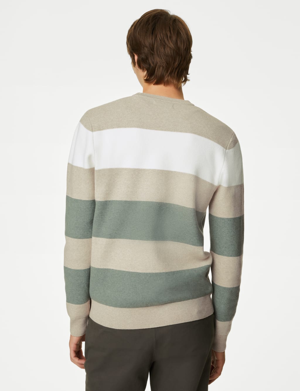 Cotton Blend Block Stripe Crew Neck Jumper image 5