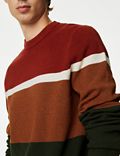 Gestreifter Pullover aus Baumwollmischgewebe in Blockfarben mit Rundhalsausschnitt