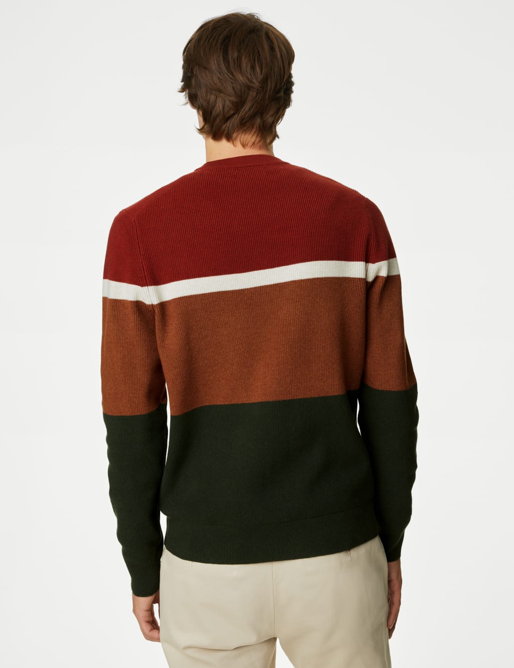 Cotton Blend Block Stripe Crew Neck Jumper image 5