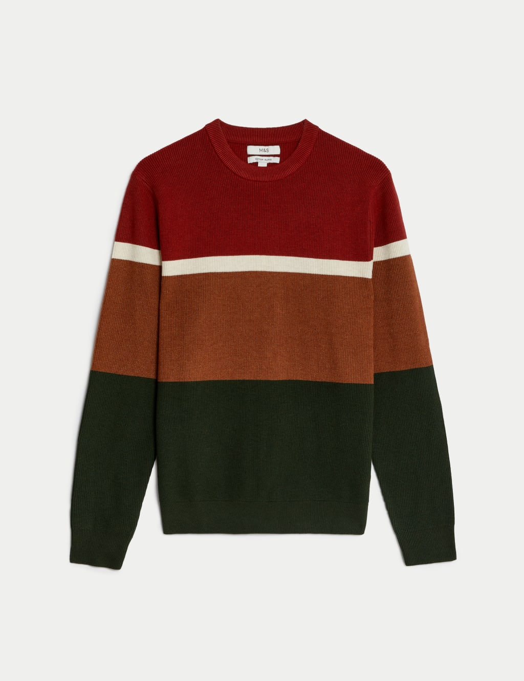 Cotton Blend Block Stripe Crew Neck Jumper image 2