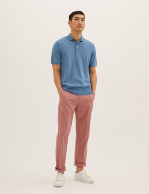 

Mens M&S Collection Pure Extra Fine Merino Wool Polo Shirt - Blue, Blue