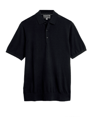 

M&S Collection Polo 100% lana de merino extrafinaMens - Black, Black
