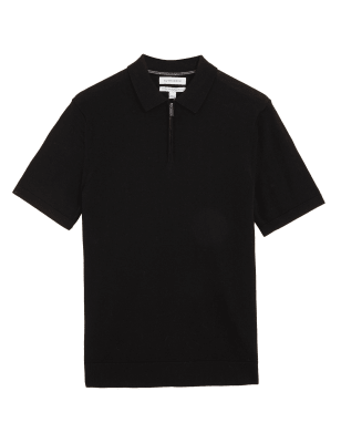 

Autograph Polo 100% lana de merino de manga cortaMens - Black, Black