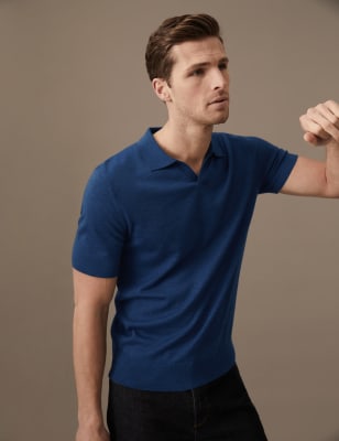 

Mens Autograph Gestricktes Poloshirt aus reiner, extrafeiner Merinowolle - Blue, Blue