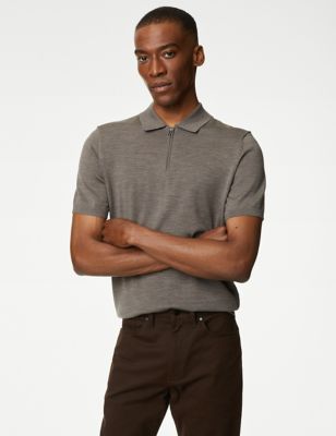 

Mens Autograph Pure Extra Fine Merino Wool Knitted Polo Shirt - Neutral, Neutral