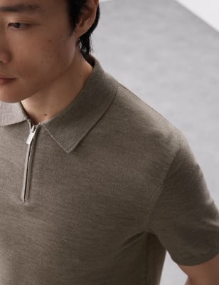 Pure Extra Fine Merino Wool Knitted Polo Shirt