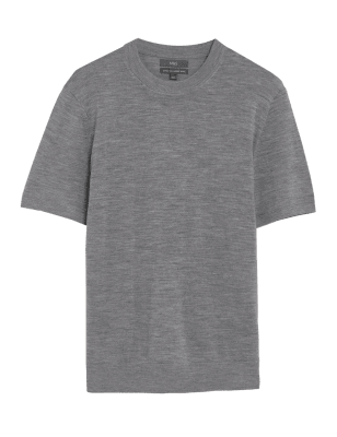 

Mens M&S Collection Pure Extra Fine Merino Wool Knitted T-Shirt - Grey, Grey