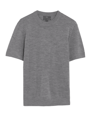 

M&S Collection Camiseta de punto 100% lana de merino extrafinaMens - Grey, Grey