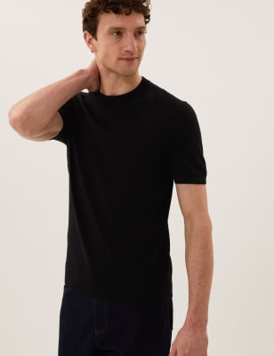 

Mens M&S Collection Pure Extra Fine Merino Wool Knitted T-Shirt - Black, Black