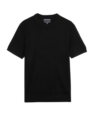 

Mens M&S Collection Pure Extra Fine Merino Wool Knitted T-Shirt - Black, Black