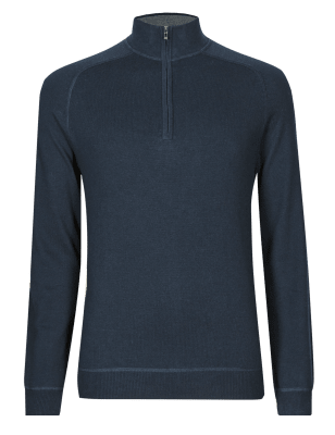 Cotton Rich Half Zip Jumper with Cashmere | M&S Collection | M&S