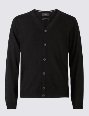 Merino Wool Blend Tailored Fit Cardigan | M&S Collection | M&S