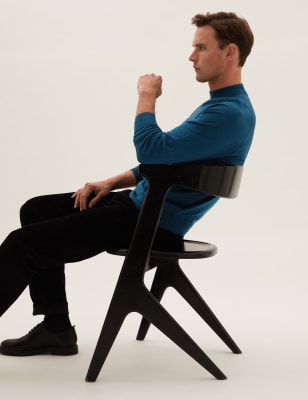 

Mens M&S Collection Gestricktes Poloshirt aus reiner Merino-Wolle - Dark Kingfisher, Dark Kingfisher