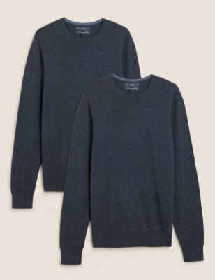 

Mens M&S Collection 2 Pack Pure Merino Wool Crew Neck Jumpers - Dark Grey, Dark Grey