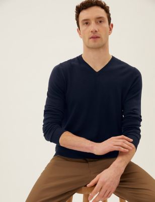 M&S Mens 2 Pack Pure Merino Wool V-Neck Jumpers