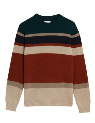 

M&S Originals Lines Way - Jersey de rayas de lana merino con cashmereMens - Brown Mix, Brown Mix
