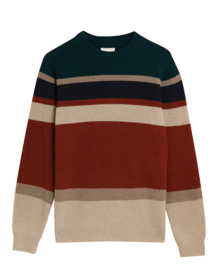 

Mens M&S Originals Lines Way Merino Wool with Cashmere Striped Jumper - Brown Mix, Brown Mix