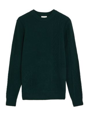 Mens M&S Originals Beck Merino Wool with Cashmere Cable Knit Jumper - Pine Green
