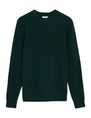 Mens M&S Originals Beck Merino Wool with Cashmere Cable Knit Jumper - Pine Green